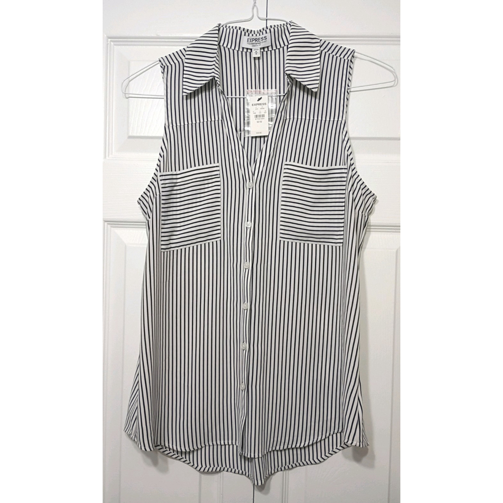 Express Portofino Striped Sleeveless Button-Up Blouse Size Medium NWT